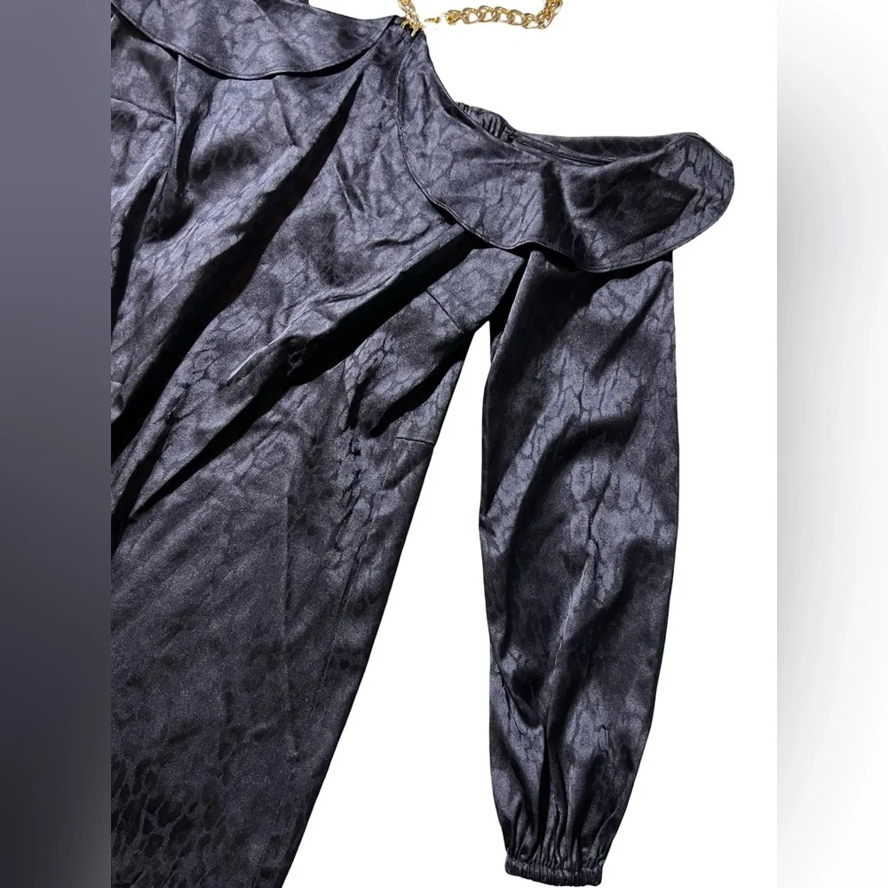 Michael Kors Black Chain Strap Mini Dress women’s XS NWT Jacquard Long Sleeve - Picture 8 of 16